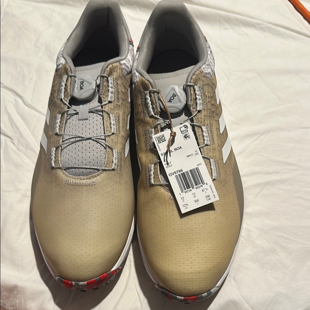 Adidas Tan and White Athletic Shoes with Quick-Lace System